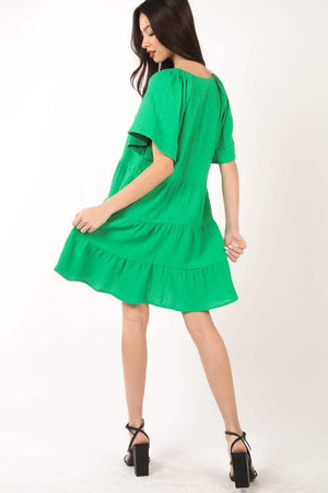 VERY J Texture V-Neck Ruffled Tiered Dress at Bella Road