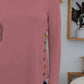 Dusty pink round neck long sleeve t-shirt with decorative buttons from FAM-FAM collection, perfect for casual occasions.