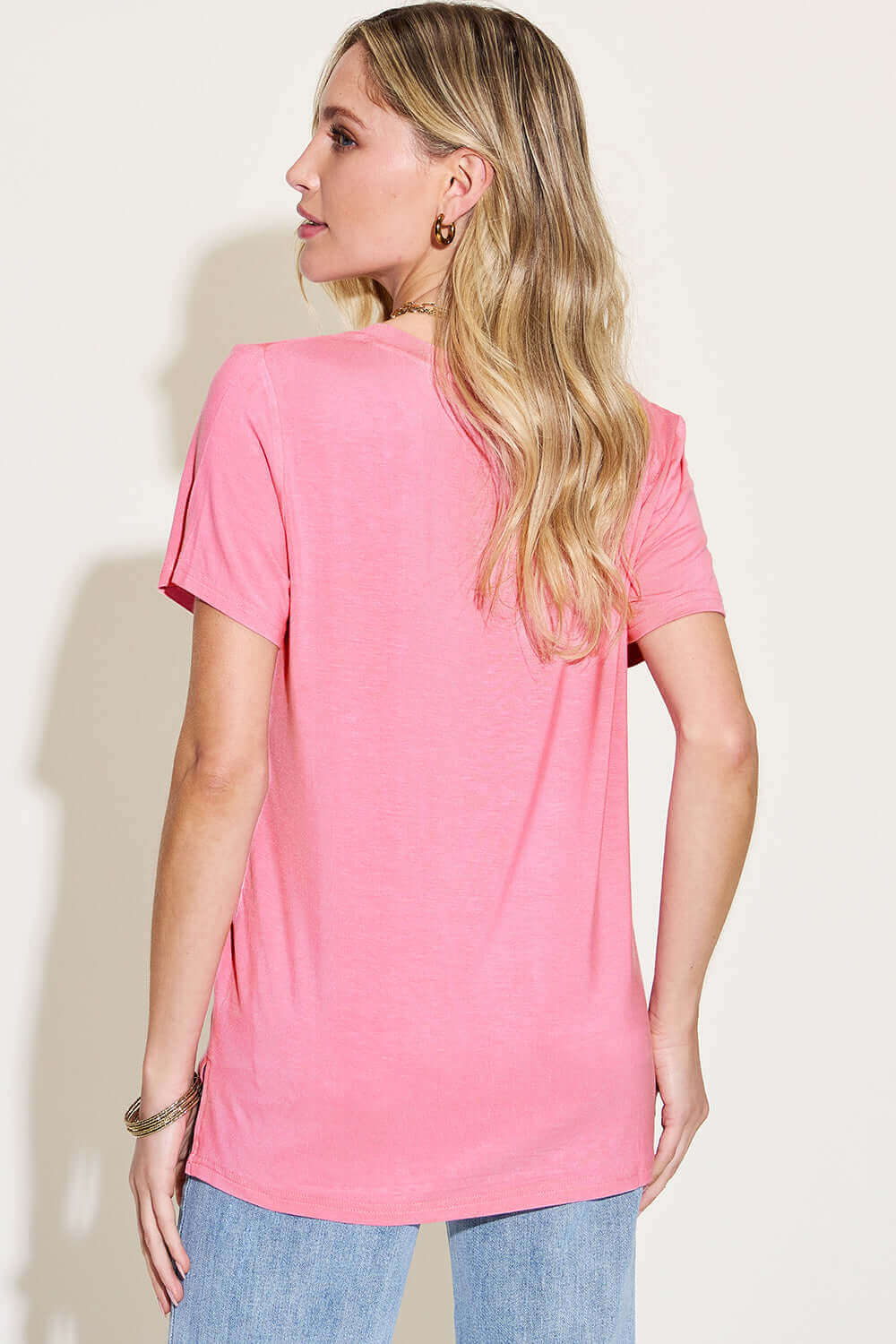 BASIC BAE Full Size V-Neck High-Low T-Shirt at Bella Road