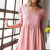 Waffle Knit V-Neck Babydoll Top | Full Size - ROSE