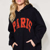 PARIS Long Sleeve Drawstring Hoodie | Full Size - Black