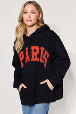 SIMPLY LOVE Full Size PARIS Long Sleeve Drawstring Hoodie at Bella Road