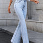 Woman wearing Bella Road Denim Pearl Trim Bootcut Jeans with Pockets, showcasing light wash and stylish pearl details.