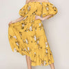 Floral Puff Sleeve Tiered Dress - MUSTARD