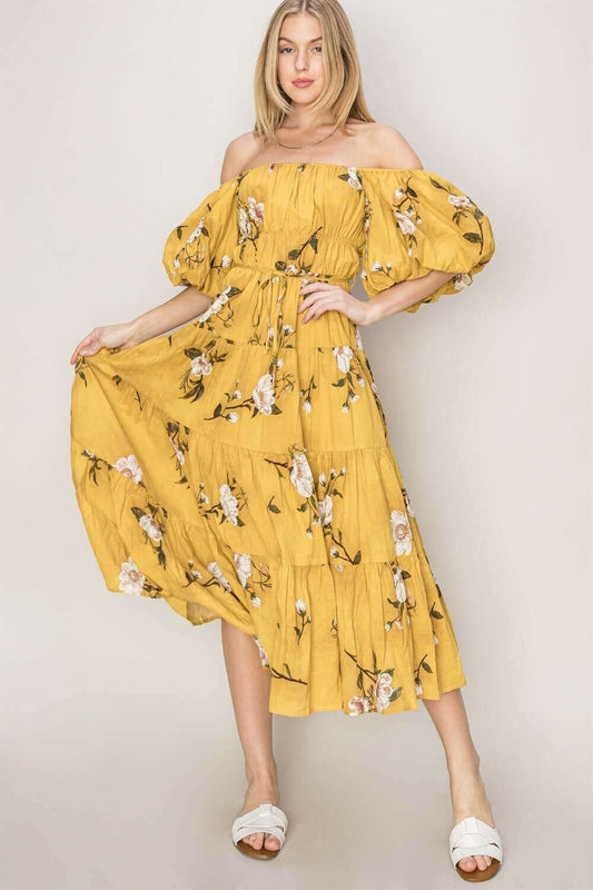 HYFVE Floral Puff Sleeve Tiered Dress at Bella Road