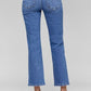 Back view of RISEN tummy control high rise crop straight jeans in blue with trendy ankle-length cut.