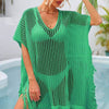 Fringe Trim Openwork Cover Up - Mid Green