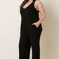 MITTOSHOP Rib Knit V-Neck Cross Back Jumpsuit at Bella Road