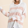 Reborn J Full Size High-Low Striped Popcorn Hoodie Sweater - Blush