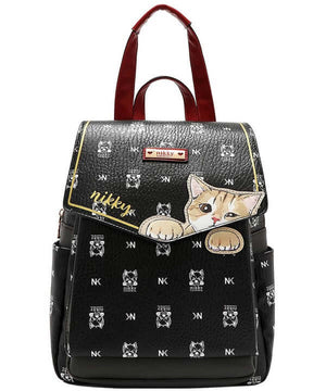 Nicole Lee USA Cat Eco-Leather Convertible Backpack with playful cat design and convertible straps.