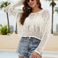 BELLA ROAD Fringe Trim Openwork Long Sleeve Cover-Up at Bella Road