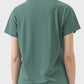 Back view of dark green Millennia Slit Round Neck Short Sleeve Active T-Shirt, showcasing its stylish design and breathable fabric.