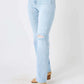 High Waist Distressed Straight Judy Blue Jeans in Light Denim, Full Size, featuring flattering cut and edgy ripped details