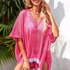 Rainbow Stripe Openwork Slit Cover-Up - Rose Pink