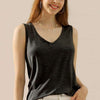 V-Neck Curved Hem Tank by Ninexis - BLACK