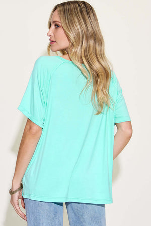 Bamboo Slit V-Neck Short Sleeve T-Shirt