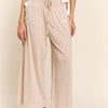 J.NNA Smocked Waist Boho Wide Leg Pants with Pockets - Light Beige