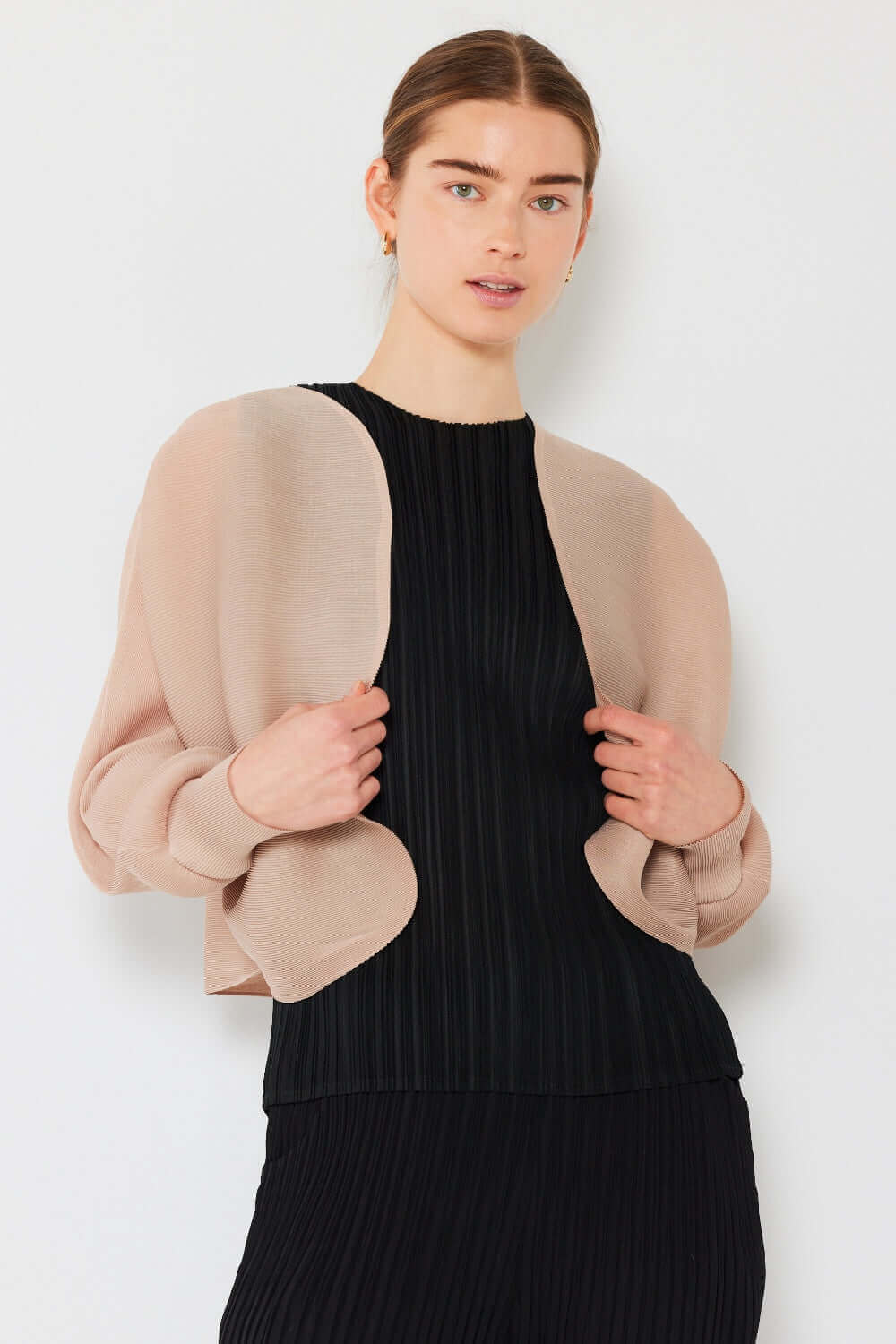 MARINA WEST SWIM Rib Pleated Puff Sleeve Bolero Cardigan at Bella Road