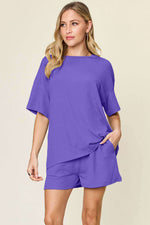 DOUBLE TAKE Full Size Round Neck Short Sleeve T-Shirt and Shorts Set at Bella Road