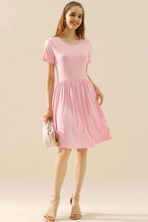 NINEXIS Full Size Round Neck Ruched Dress with Pockets at Bella Road