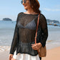 BELLA ROAD Openwork Slit Boat Neck Long Sleeve Cover-Up at Bella Road