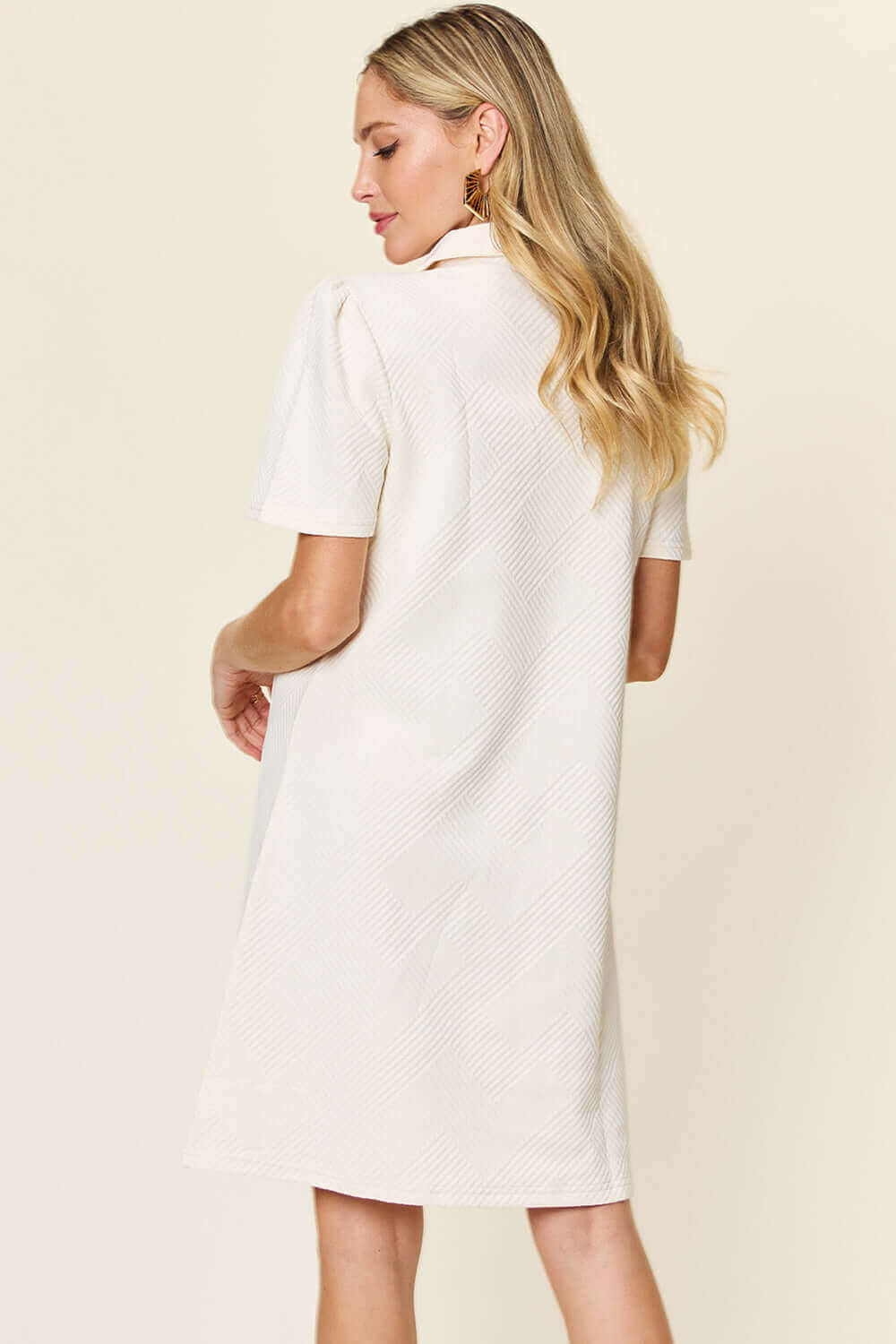 DOUBLE TAKE Full Size Texture Collared Neck Short Sleeve Dress at Bella Road