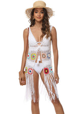 BELLA ROAD Openwork Fringe Detail Embroidery Sleeveless Cover-Up at Bella Road