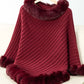 Cozy Bella Road Fuzzy Trim Poncho in burgundy with stylish textured design and three-quarter sleeves. Perfect for chilly days!