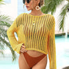 Long Sleeve Round Neck Openwork Cover-Up - Mustard