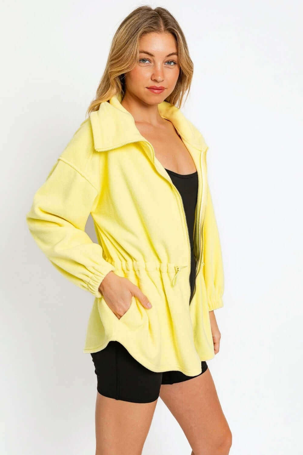 TASHA APPAREL Zip Up Waist Drawstring Soft Fleece Jacket at Bella Road