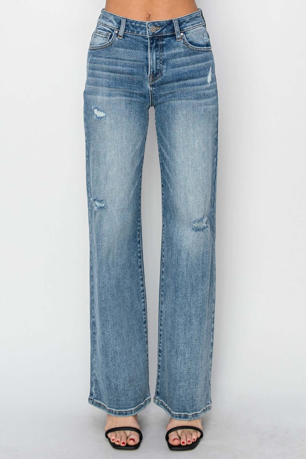 High Waist Distressed Wide Leg Risen Jeans - Stylish, Modern, and Edgy Denim Fashion