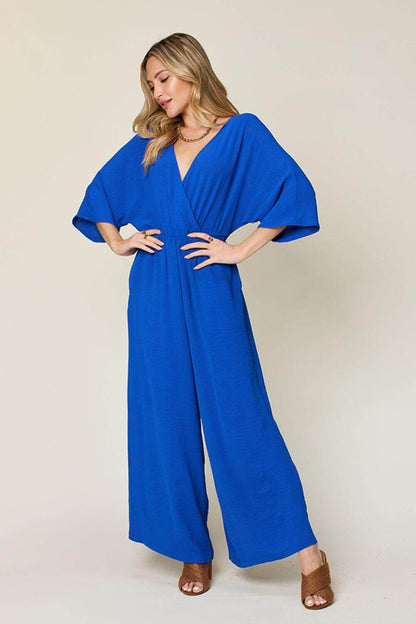 DOUBLE TAKE Full Size Half Sleeve Wide Leg Jumpsuit at Bella Road