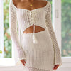 Cutout Lace-Up Long Sleeve Cover Up - White