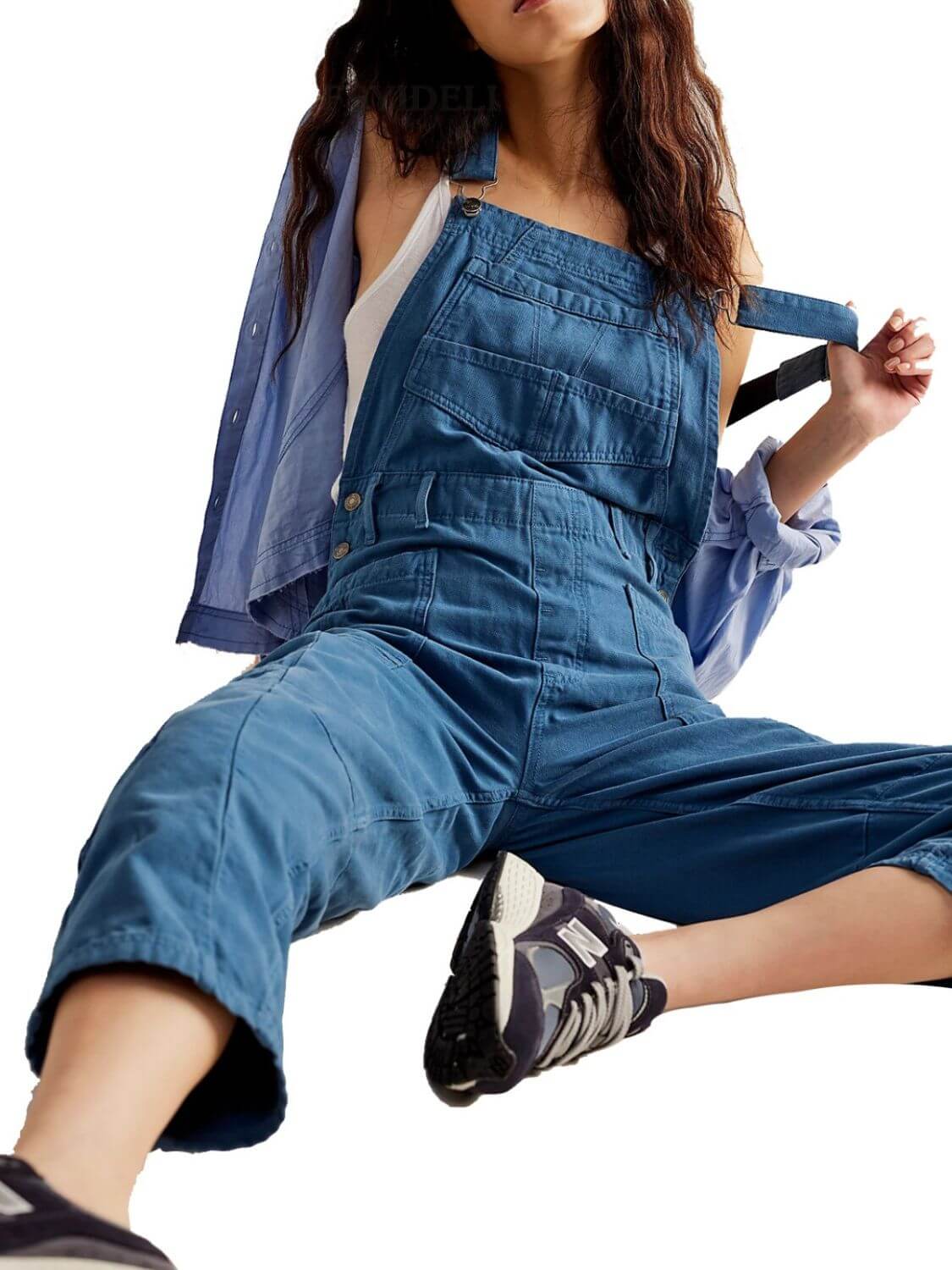 "Fashionable Bella Road Denim Overalls with Wide Straps in Medium Blue - Perfect for Any Adventure!"