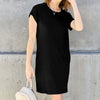 Bamboo Full Size Round Neck Short Sleeve Dress with Pockets - Black