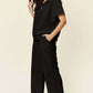 DOUBLE TAKE Full Size Texture Half Zip Short Sleeve Top and Pants Set at Bella Road