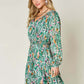 DOUBLE TAKE Full Size Printed Drawstring Waist Long Sleeve Dress at Bella Road