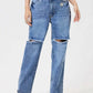 Bella Road Distressed Jeans with Pockets, slightly stretchy denim featuring unique distressing for stylish casual looks.