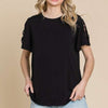 Round Neck Crisscross Short Sleeve T-Shirt - Black