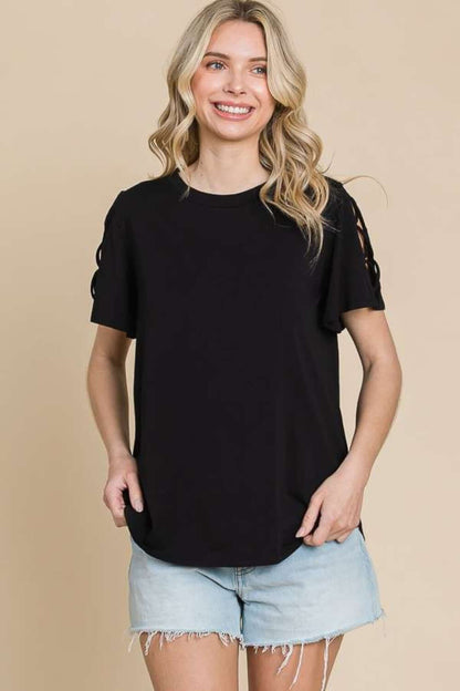 CULTURE CODE Round Neck Crisscross Short Sleeve T-Shirt at Bella Road