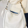 Weaved Vegan Leather Handbag - WHITE