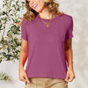 Round Neck Short Sleeve T-Shirt | Full Size - Purple