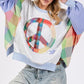 SAGE + FIG Contrast Peace Patch Dropped Shoulder Sweatshirt with colorful peace logo and relaxed fit for casual style.