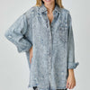 RISEN Distressed Raw Hem Denim Shirt - Acid Light