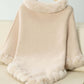 Cozy Bella Road Fuzzy Trim Poncho with three-quarter sleeves, perfect for chilly days and stylish layering.