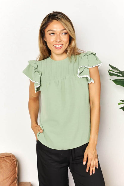 DOUBLE TAKE Pleated Detail Flutter Sleeve Blouse at Bella Road