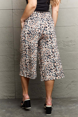 NINEXIS Leopard High Waist Flowy Wide Leg Pants with Pockets at Bella Road