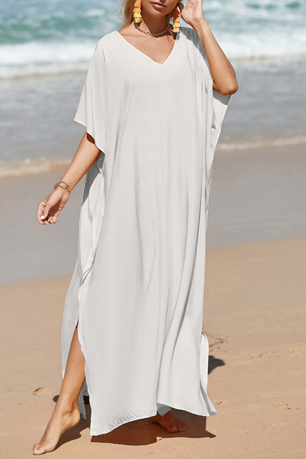 BELLA ROAD Slit V-Neck Half Sleeve Cover-Up at Bella Road