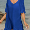 Tied Ruffled Half Sleeve Cover-Up - Royal Blue