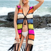 Fringe Color Block Sleeveless Cover Up - Hot Pink